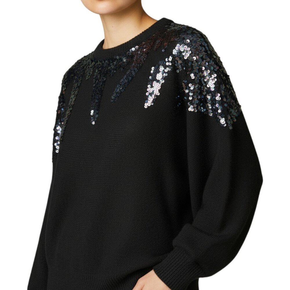 Jade Vintage Black Knit Sweater with Flame Shoulder Sequins Women's Size S